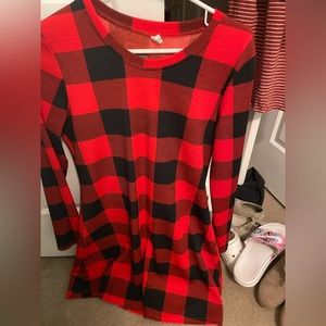 winter dress with a buffalo check print.